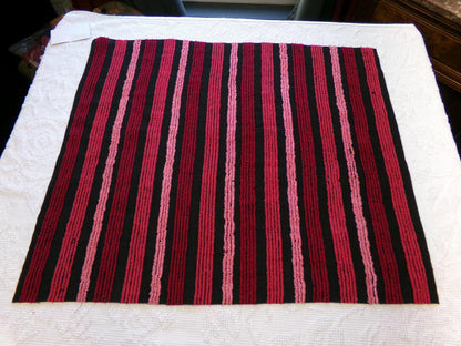 Pink on Black Stripes Vintage Chenille Fabric in Multisize Striped Pattern, 20" x 24" Piece, Shabby Chic Lightweight Cotton