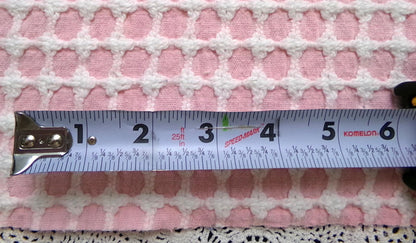 Carnation Pink White Vintage Woven Chenille Fabric Lady Galt Honeycomb Crosses 22x24"