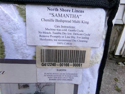 Vintage Style KING Chenille Bedspread, Samantha Rose Floral Design, 100% Cotton