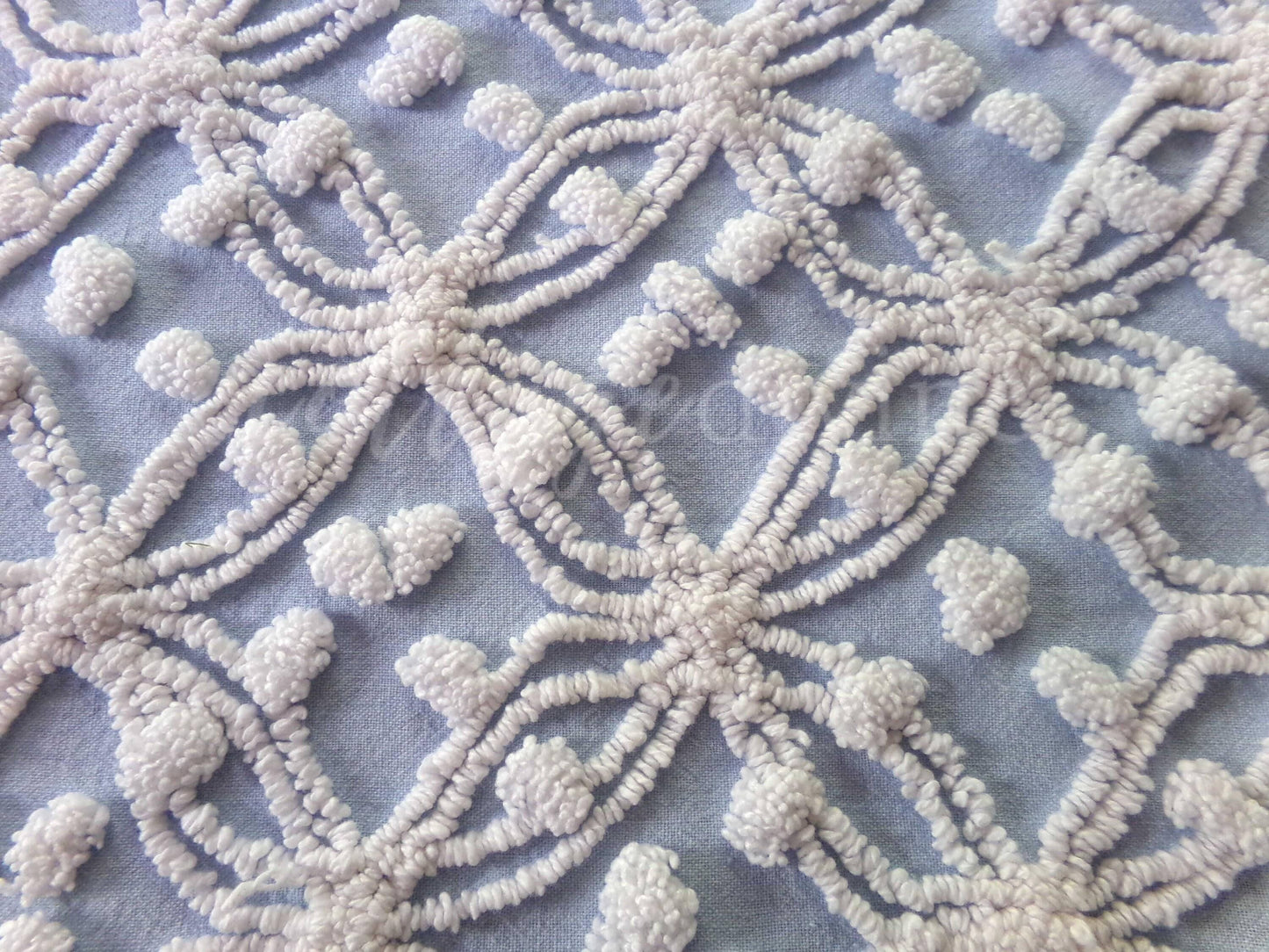 Popular Coastal Blue Vintage Chenille Fabric: White Wedding Ring Pop Design, 24" x 18" Piece, Great in Pillows & Chenille Quilts