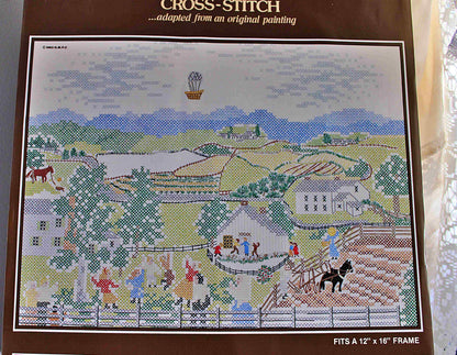 BALLOON Cross Stitch Embroidery Kit Vintage Grandma Moses Design Paragon Needlecraft 0208