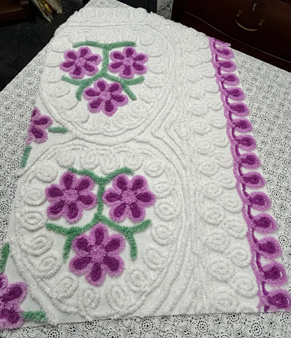 Little Violets Vintage Chenille Bedspread Fabric Sewing Quilt Material 20x30"