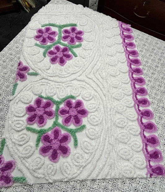 Little Violets Vintage Chenille Bedspread Fabric Sewing Quilt Material 20x30"