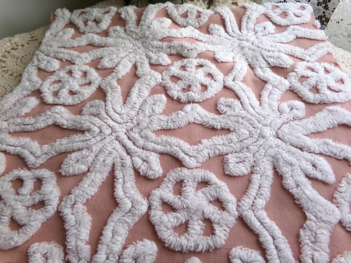 Plush Snowflake Pinwheel Vintage Chenille Fabric, 15x28" Sewing Quilt Textile