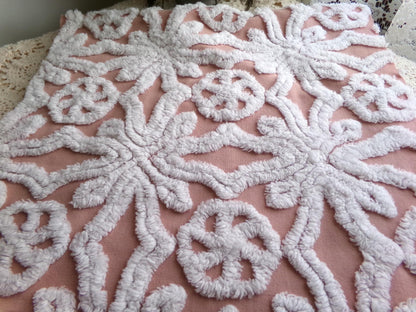 Plush Snowflake Pinwheel Vintage Chenille Fabric, 15x28" Sewing Quilt Textile