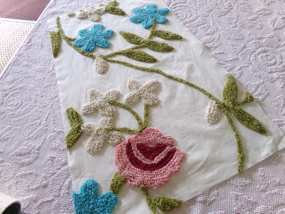wild rose vintage chenille fabric, sewing material for floral appliques, quilts 15" x 26"