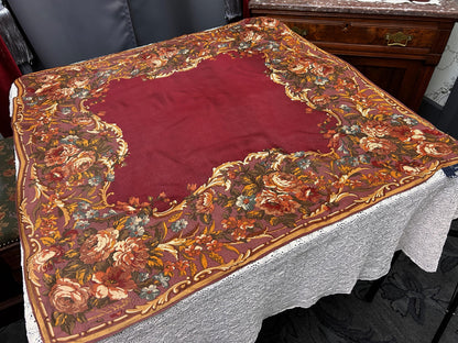 Vintage Ralph Lauren Silk Scarf Burgundy Wine Rose Floral Baroque Scroll Border