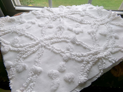 timeless white vintage chenille fabric, classic wedding ring & pop design, 18" x 24" piece of sewing, craft, quilt material