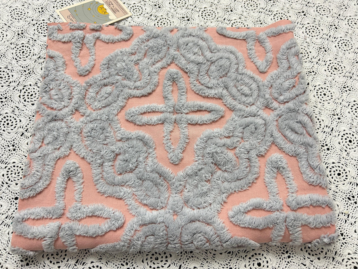 Starry Blue Pink Vintage Chenille Fabric, Plush Celestial Design 20x24" Pc