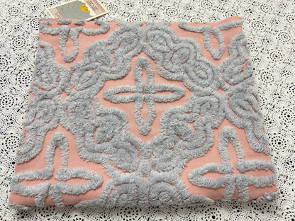 Starry Blue Pink Vintage Chenille Fabric, Plush Celestial Design 20x24" Pc