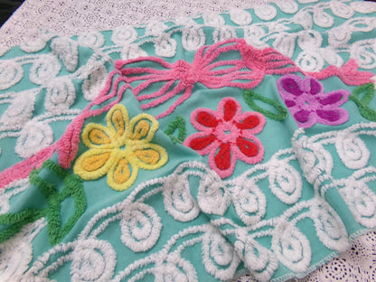 Special Jade Floral Swag Vintage Chenille Bedspread Fabric 18" x 34" Piece