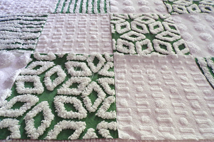 First Snowfall Quilt Squares Set, from Vintage Chenille Bedspread Fabric, 16 Blocks, 6" x 6" inch, Evergreen & White