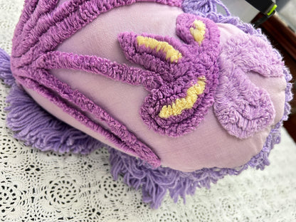 Vintage Heart Chenille Pillow, Shabby Iris Floral Reversible Fringed Design
