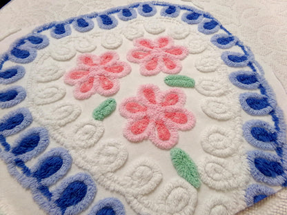 Sweetheart Floral Vintage Chenille Fabric, Pink & Blue Sewing Material 17.5" x 17" Piece