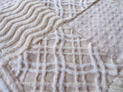Cream Latte Quilt Squares Set from Vintage Chenille Bedspread Fabric, 16 Blocks, 6" x 6" inch, Neutral tones