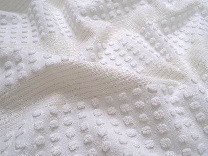 Vintage White Chenille Fabric Multisize Stripe Pops & Gold Metallic Accent, 18"x24"