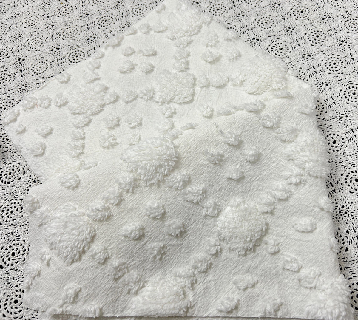 Minimalist White Vintage Style Chenille Fabric, 16x20" Quilt Sewing Textile