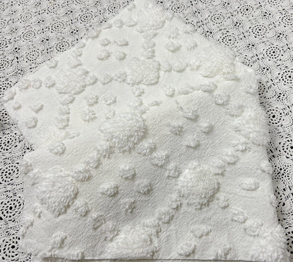 Minimalist White Vintage Style Chenille Fabric, 16x20" Quilt Sewing Textile