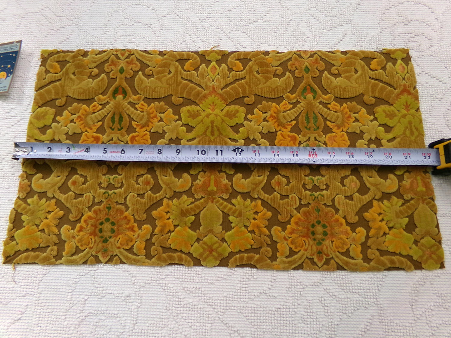 vintage cut velvet fabric, rusty coppertone boho tapestry style Bates design, 12" x 20" cut piece, for wallhanging, small bags