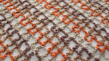 best boho colors vintage chenille fabric, fun pattern for small totes & bags, 20" x 24" inch piece, orange, mocha, chocolate, sand colors