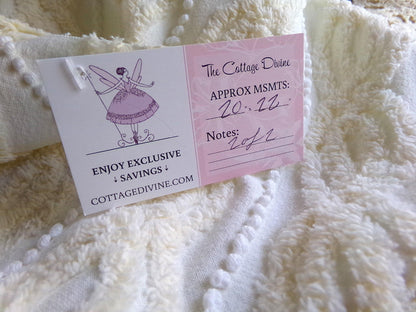 elegant infinity tuft vintage chenille fabric with little pearl pops in warm buttercream, 20" x 22" inch piece of sewing material