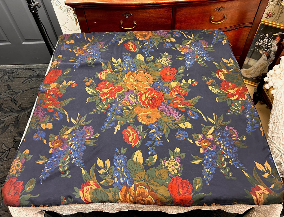 Vintage Ralph Lauren Silk Square Scarf Shabby Navy Blue Floral Roses