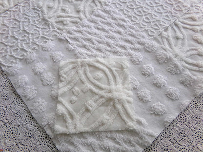 Weathered Whites Vintage Chenille Fabric Squares, 17 Blocks, 6" x 6" inch, Neutral Shades of Classic White