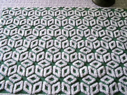 white snowflakes on rich green vintage chenille fabric, 18" x 25" inch piece of cotton sewing material for quilting & crafts