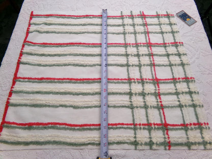 Vintage Chenille Fabric, Rustic Christmas Plaid in Muted Red, Green & Cream, Nice for Shabby Chic Holiday Quilts, 22" x 25" Cut Piece
