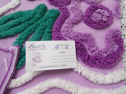 Lilac Vintage Chenille Fabric 17 x 18" Floral Swirl Piece for pillows, crafts