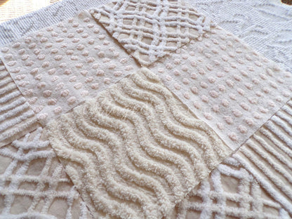 Cream Latte Quilt Squares Set from Vintage Chenille Bedspread Fabric, 16 Blocks, 6" x 6" inch, Neutral tones