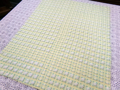 Phantom Rosebud Vintage Chenille Bedspread Fabric Yellow White 20x24" Piece
