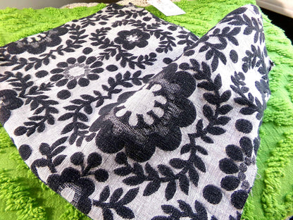 MoD DaIsY Vintage Woven Fabric, REVERSIBLE Black & White FLOWER POWER Disco Fun, 22" x 18" Piece, Fab in Pillows or as a Wall Hanging