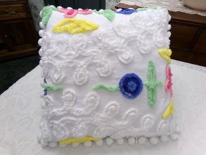 canyon group vintage chenille pillow cover, single 17" square sham rainbow wedding cake design
