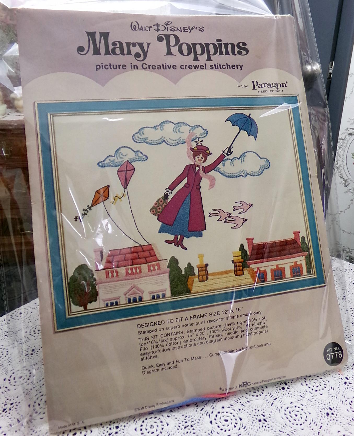 Mary Poppins Vintage Crewel Embroidery Kit Paragon Needlecraft 0778 Whimsical Walt Disney