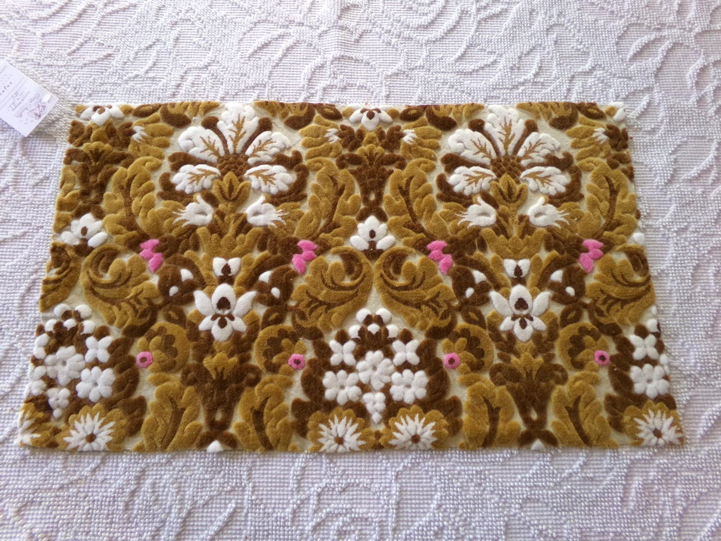 lux caramel chocolate cut velvet fabric, vintage Bates tapestry chenille, 12" x 21" inch piece, ideal sewing material for bags
