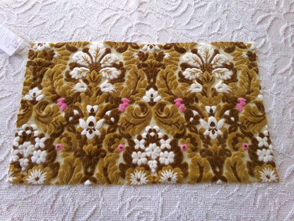 lux caramel chocolate cut velvet fabric, vintage Bates tapestry chenille, 12" x 21" inch piece, ideal sewing material for bags