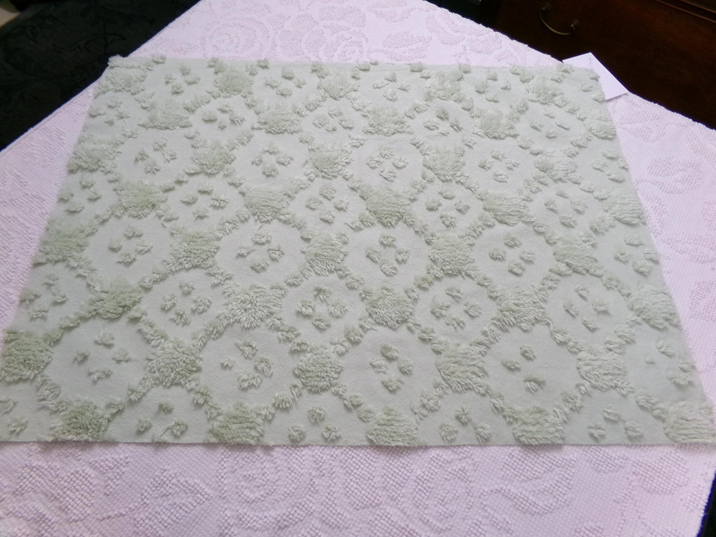 fluffy green vintage style chenille fabric, versatile sewing & quilt material, 19" x 24" piece