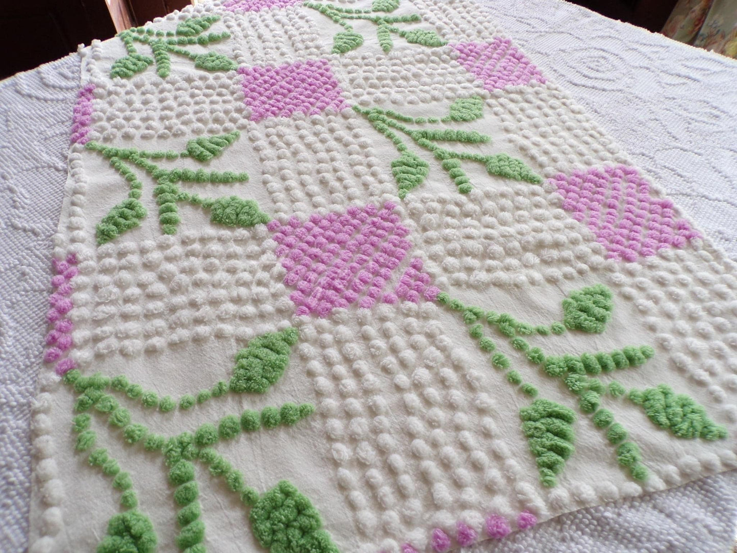 Vintage Chenille Fabric Botanical Leaf Pattern Craft Quilting Sewing Piece 19" x 27"