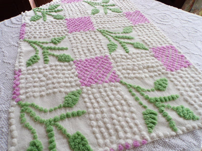 Vintage Chenille Fabric Botanical Leaf Pattern Craft Quilting Sewing Piece 19" x 27"
