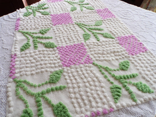 Vintage Chenille Fabric Botanical Leaf Pattern Craft Quilting Sewing Piece 19" x 27"