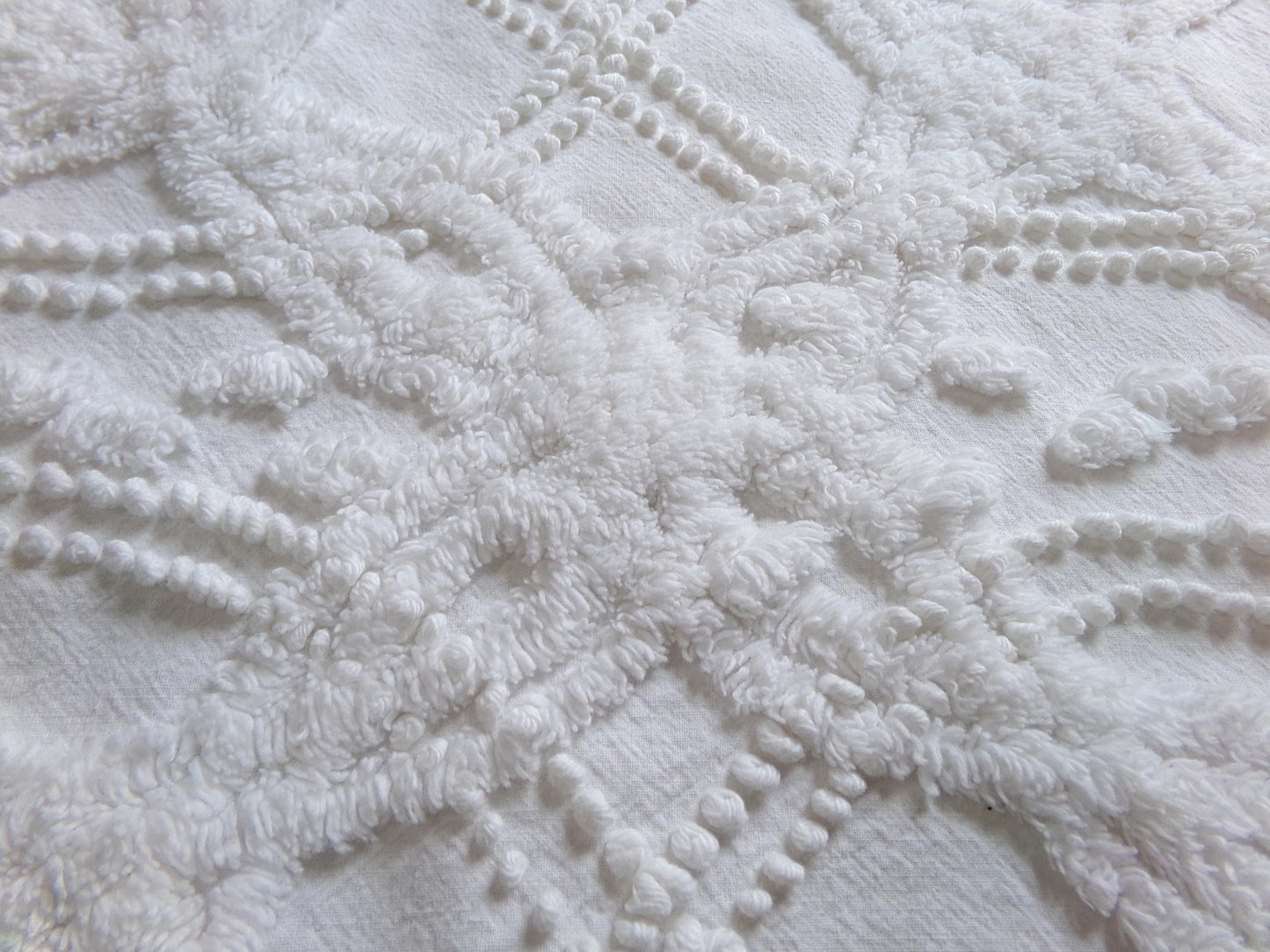 elegant white eternity links vintage chenille fabric, 12" x 18" piece of cotton sewing material for crafts, quilts, pillows