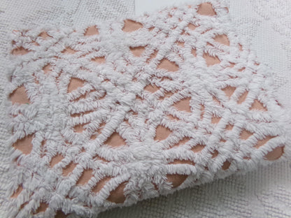 Cozy Peach & White Vintage Chenille Bedspread Fabric, Plush Geometric Quilt Material 18" x 24"