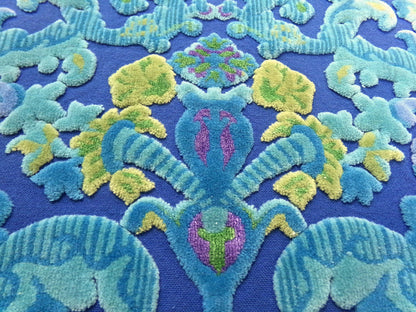 Electric Blue Vintage Cut Velvet Fabric, Mystic Bates Tapestry Chenille, 12x20"