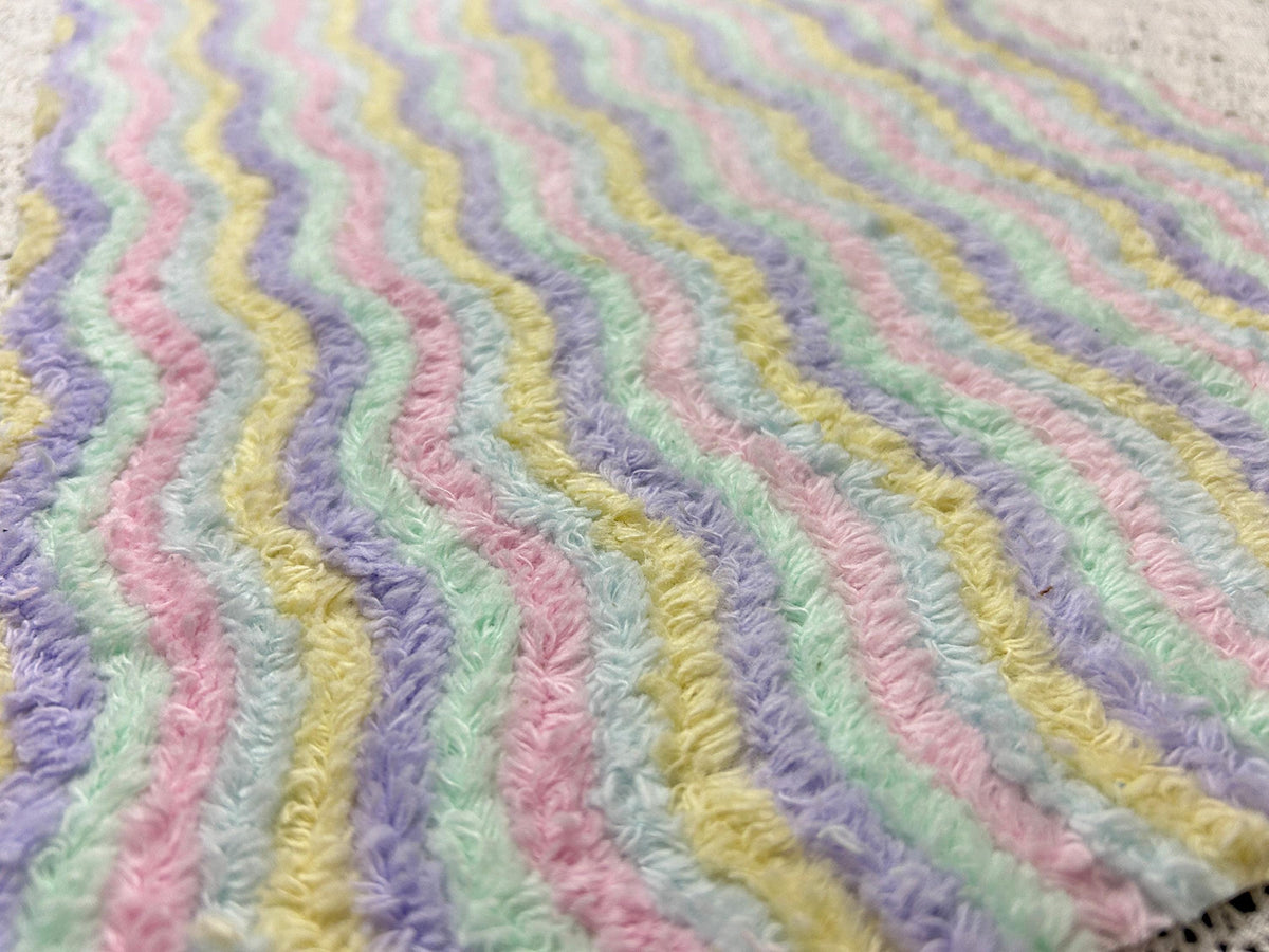 Rainbow Stripes Vintage Chenille Fabric, Soft Ripple Wave 10.5.24" Quilt Textile