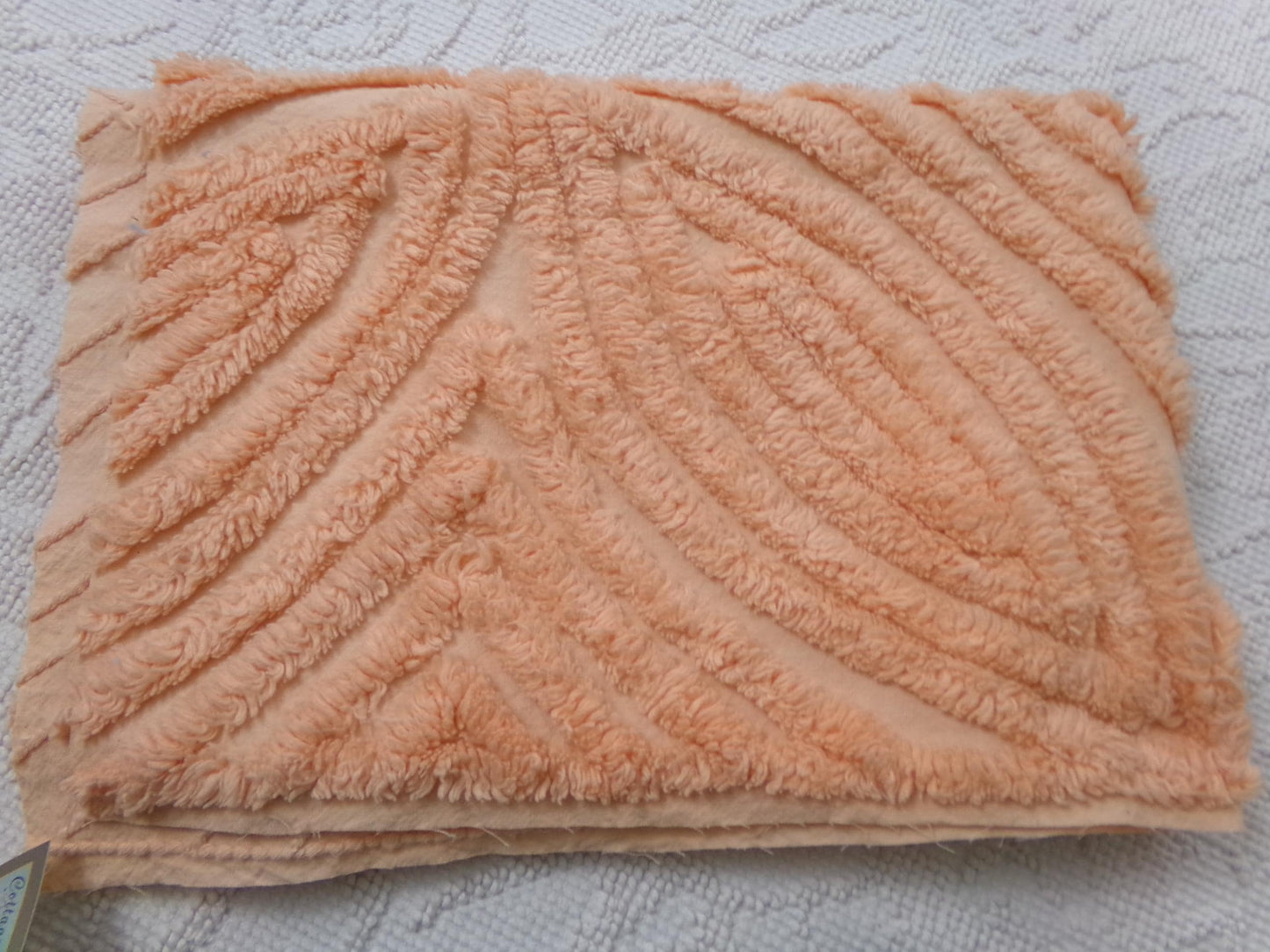 Peach Plush Vintage Chenille Fabric, tufted wedding ring design, sewing craft quilt material, 18" x 25" piece
