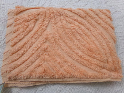 Peach Plush Vintage Chenille Fabric, tufted wedding ring design, sewing craft quilt material, 18" x 25" piece