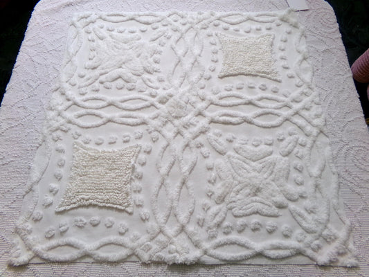 sophisticated white vintage chenille fabric, 24" x 24" chic floral geometric piece, great for wallhanging or pillow designs