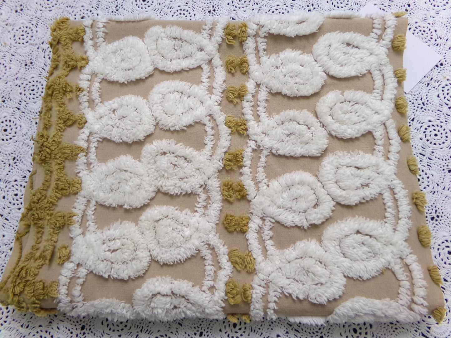 Vintage Chenille Fabric, Creamy Caramel White Dot Swirl Design 12x38" Pc