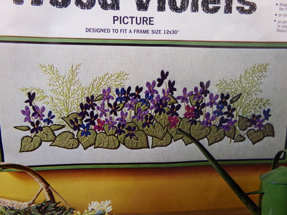 WOOD VIOLETS Vintage CREWEL Embroidery Kit Paragon 0213 Stitchery, Boho Woodland Floral